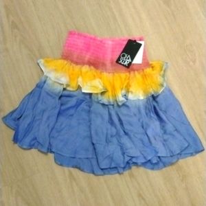 CHASER- NWT Tie Dye Shiny Tiered Ruffle Mini Skirt Size L